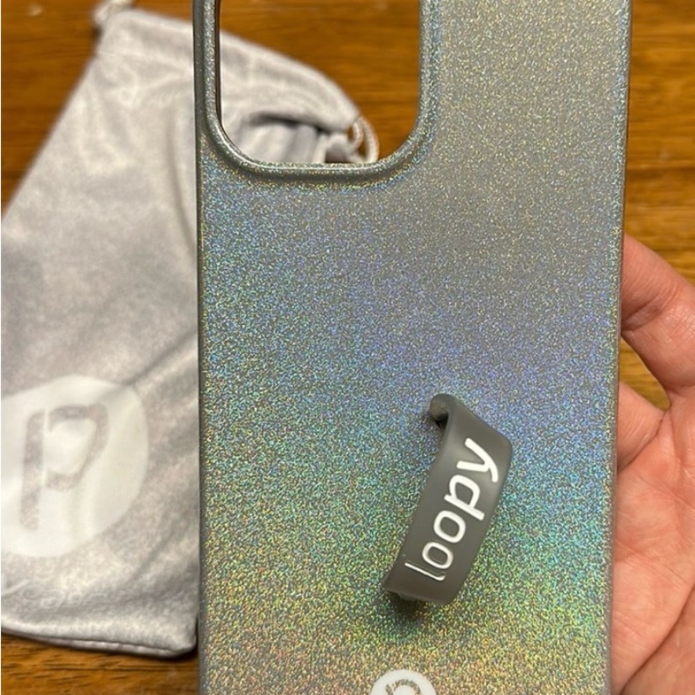 iPhone 13 Pro Max “lefty” loopy case sparkle silver good condition